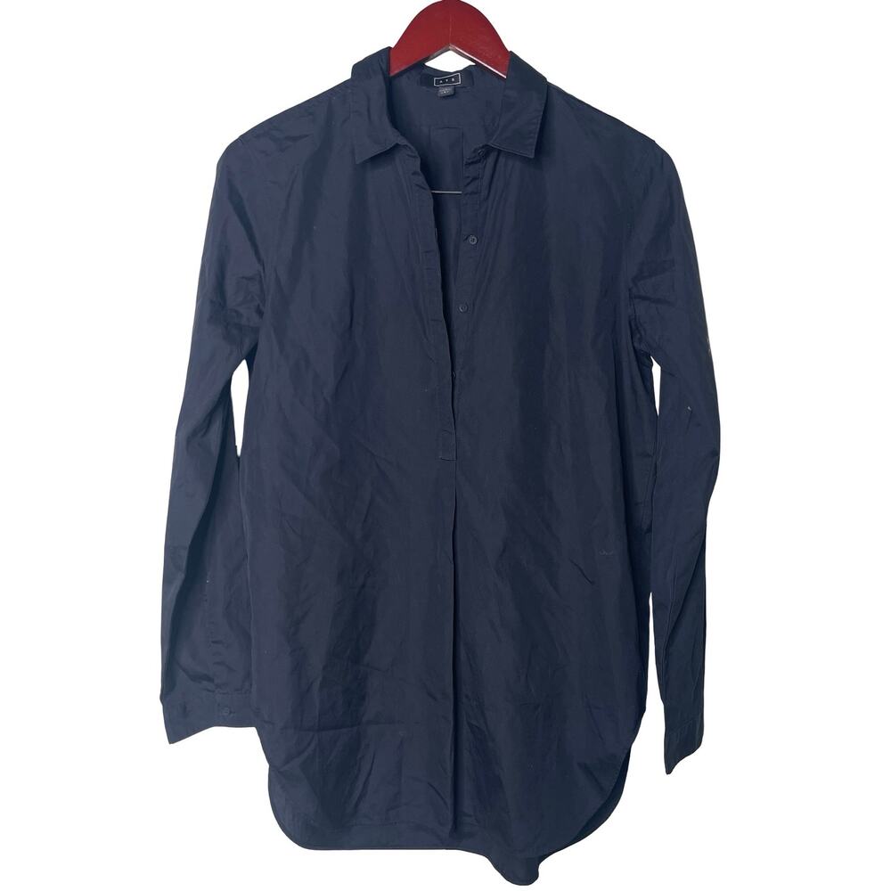 AYR Navy Button-Front Long Sleeve Blouse